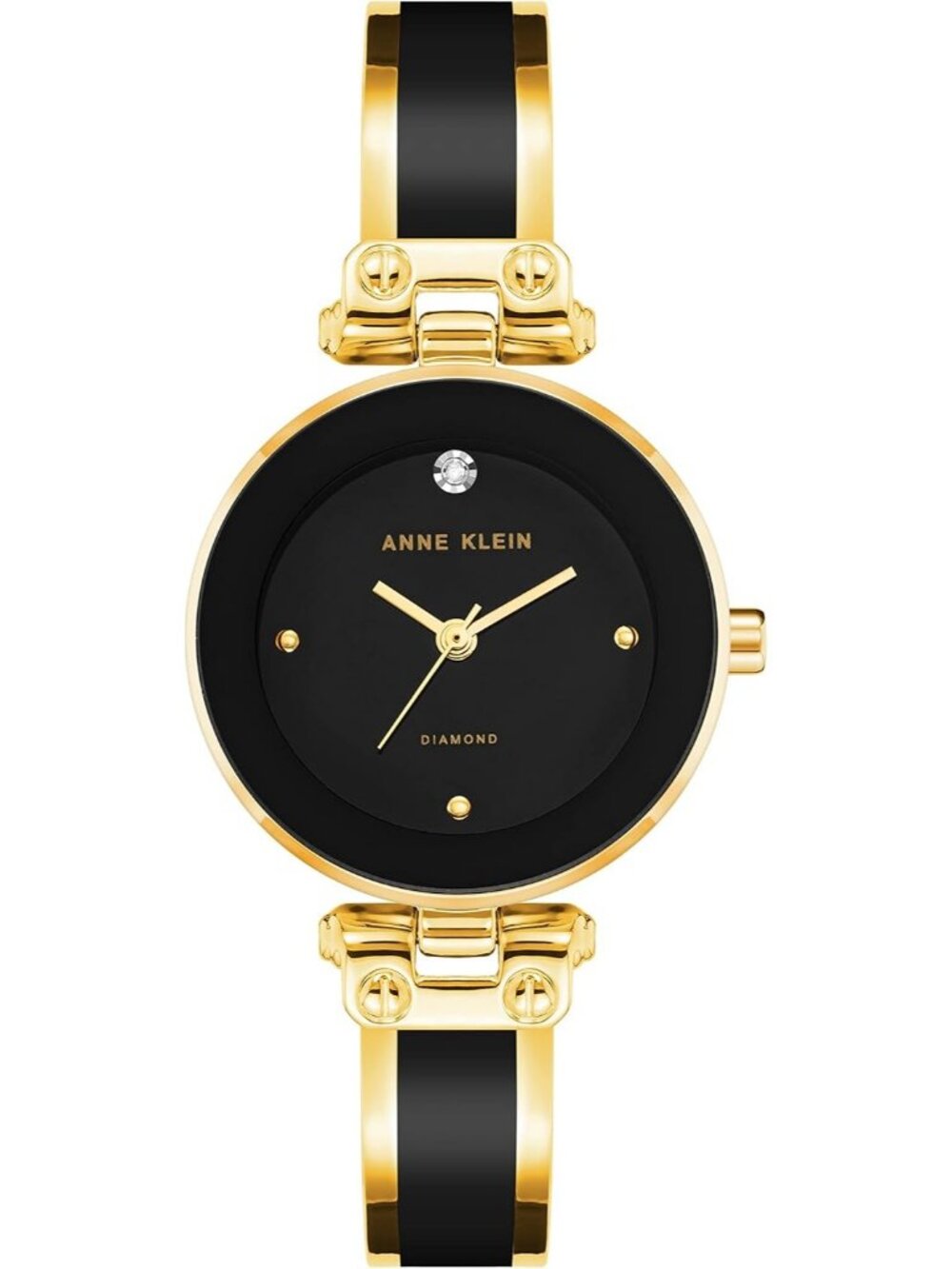 Women's Gold Black Dot Analog Quartz Bracelet Genuine Diamond Dial Bangle Watch